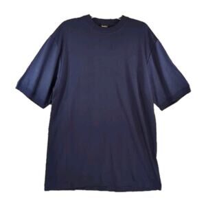 Neiman Marcus Men’s L Navy Silk‑Cotton Tee Luxury Minimalist Mediterranean